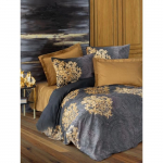Parure de lit - 1 housse de couette 220 x 240 cm + 2 taies d'oreiller 60 x 60 cm - Satin&eacute; 100% coton - Anthracite beež