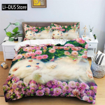 3D-kassiprindiga tekikott Lilleline voodipesukomplekt, kaheinimesevoodi, lastele T&uuml;drukutele Poistele Toa sisustus Luksuslik mikrofiibrist naljakas loomatekikott EU single(135x200cm)