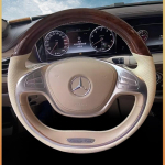 Hand stitch Beige Leather peach wood color Car Steering Wheel Cover for Mercedes-Benz S320 S350 S400 S500 S600 2014-2017 style 3 gray