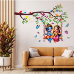 WallHunt PVC Vin&uuml;&uuml;l Puu ja Lilled Oks Lehed Radha Krishna Isekleepuv Seinakleebis Kodu Sisustuseks/Dekoratsiooniks mitmev&auml;rviline