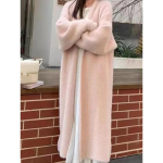 Elegantne vintage kootud mantel talvine pehme lai jakk Korea vabaaja s&uuml;gis-talvine karusnahkne kampsun naistele &uuml;hev&auml;rvilised pikad kampsunid One Size hall v&auml;rv