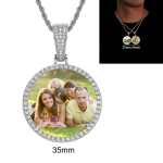 Kohandatud fotoga kaelakee 35 mm suurus Meestele Naistele Personaalne Kohandatud M&auml;lestuspildi ripats Bling J&auml;&auml;ga Kaetud Hip Hop Ehted 24inch Chain&Silver 35mm beige