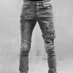 Retro Moto Biker Sirged Elastsed Teksad Meestele T&otilde;mblukuga Auk Streetwear Punk Skinny Denim Cargo P&uuml;ksid Pantalones Hombre Y2K R&otilde;ivad S