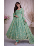 Naiste disaineri raske Fandy siidist Salwar Kameez India Bollywoodi kleit p&uuml;kste ja Dupatta komplekt M roheline