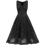 Naiste elegantne vintage pitskleit V kaelusega, kumerdatud rinnaga, kokkusurutud v&ouml;&ouml;kohaga l&uuml;psja balli uisutaja Midi kokteili&otilde;htu pidulik pidulik erijuhtumi varustus 2XL must