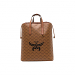 MCM Lauretos Logo Mustriga Seljakott T&otilde;mblukuga Fikseeritud L&otilde;uend ja Nahk Keskmine Meeste seljakott Konjak Must MMKESAC06CO001 Basic Set (Bag+Dust Bag)