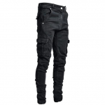 Teksad Meeste P&uuml;ksid Vabaaja teksap&uuml;ksid Multi Pocket Cargo Teksad Meeste Uus mood Denim Pencil P&uuml;ksid K&uuml;ljetaskud Cargo S must
