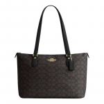 COACH Gallery 36 Klassikaline presb&uuml;oopiline lukuga PVC nahast &otilde;la crossbody kott-tote kott ostukott k&auml;ekott naiste tume pruun pruun