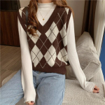 Naiste retro argyle kootud V-kaelusega vest - S&uuml;gisene varrukateta top S gray