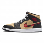 Air Jordan 1 Mid SE Tartan Swoosh meeste keskmise k&otilde;rgusega retro korvpallijalan&otilde;ud must pruun punane DZ5329-001 40