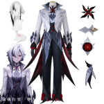 Genshin Impact Arlecchino Cosplay Kost&uuml;&uuml;m Parukas Peruere The Knave XS gray