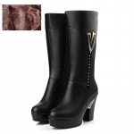 Talvised naiste saapad k&otilde;rge kontsaga ehtsast nahast saapad Gaotong paksud pika toruga saapad villased 38 must