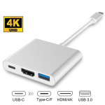 Kolm-&uuml;hes C-t&uuml;&uuml;pi jaotur HDMI USB 3.0 4K muunduri / alumiiniumkestadapteri USB C 3.1 jaoturiga h&otilde;be