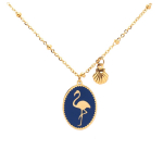 Les Tr&eacute;sors De Lily [Q2497] - Collier cr&eacute;ateur acier 'Flamant Rose' bleu fonc&eacute; dor&eacute; - 16x12 mm sinine