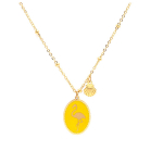Les Tr&eacute;sors De Lily [Q2511] - Collier cr&eacute;ateur acier 'Flamant Rose' jaune dor&eacute; - 16x12 mm kollane
