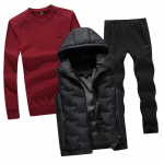 Mood s&uuml;gistalvine meeste spordi&uuml;likond kapuutsiga vest + kampsun + p&uuml;kste spordir&otilde;ivaste komplekt meestele XXXL punane