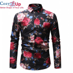 Hubane Up S&auml;rk Meeste uus moodne isikup&auml;ra prindiga pikkade varrukatega s&auml;rgid Meeste vabaaja suures suuruses lilleline ranna Hawaii s&auml;rk L must