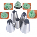 5 tk suur metallist koogikreemi kaunistamise n&auml;pun&auml;iteid, kondiitritooted, roostevabast terasest torud, j&auml;&auml;tumise otsik, koogikesi magustoitude kaunistajad