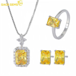 SACE GEMS klassikaline ristk&uuml;lik vasesulamist kollane tsirkoon ehtekomplektid pulmapeo kingitused 5 kollane