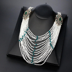 Elegantne pikkade helmestega kaelakee Maroko Caftan Bijoux Etnilised pruudi pulmaehted T&uuml;rgi mitmekihiline helmestega kaelakee roheline/valge