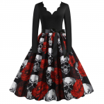 Halloween Slim Fit Skull Print Big Swing Kleit Naiste s&uuml;gistalvised riided XXL