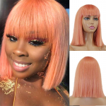 MISS WIG Oranž l&uuml;hike Bob s&uuml;nteetiline parukas tukkidega sirge parukas Naiste juuksed kuumakindlast kiust sirgest Bob parukas 14inches