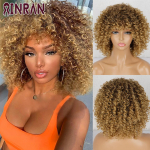 XINRAN l&uuml;hike lokkis blond parukas mustanahalistele naistele Afro krussis lokkis parukas tukkidega S&uuml;nteetiline looduslik liimita Ombre pruun blond Cosplay parukas 35CM
