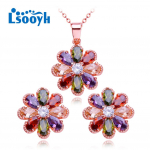 LSOOYH lilledega kaelakee kuubiktsirkooniumoksiid lilledega k&otilde;rvar&otilde;ngad naistele lillega ehete komplektid A mitmev&auml;rviline