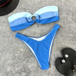 Seksikas Splicing Bandeau Mid Waist Bikiinid Naiste ujumisriided Naiste ujumistrikoo Kaheosaline bikiinikomplekt supelkost&uuml;&uuml;m Ujumiskost&uuml;&uuml;m S sinine