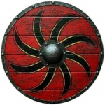 Keskaegne viikingi &uuml;mmargune kilp unikaalne lahingusoomuse disainiga puidust kilp, 24 tolli punane