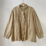 Johnature Vintage linane mullav&auml;rvi volangidega krae naiste s&auml;rgid vabaaja Jaapani lahtised voldid Naiste pluusid One Size hele khaki v&auml;rv