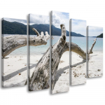 Viieosalise pildiga l&otilde;uenditr&uuml;kk Sea Sand Beach Tree 100x70 beež