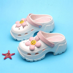 P&auml;ikese&otilde;ie platvormiga sandaalid 7 cm &uuml;likerged, elastsed EVA-sussid k&otilde;rge kontsaga paksu tallaga libisemiskindlad auguga kingad 35-36 valge/roosa