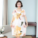 Puuvillane siidist kleit naiste suver&otilde;ivad &uuml;mmarguse kaelusega l&uuml;hikeste varrukatega suur seelik lahtine kleit puuvillasest riidest kerge higi imav ja hingav XL 40-50kg sinine