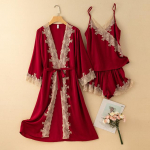 3tk pidžaamakomplekt Lounge Wear Full Slip pits pulmamantel L&uuml;hikesed p&uuml;ksid &Uuml;likond Seksikas naiste magamisriided Suvised Satiin Pidžaamad Kodukandmine M