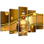 Viieosalise pildiga l&otilde;uendiprint Buddha Golden Feng Shui 100x70 kuldne