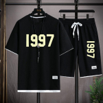 Suvine vabaaja meeste 1997. aasta komplekt, t-s&auml;rk ja l&uuml;hikesed p&uuml;ksid, mood kaheosalised komplektid t&auml;navar&otilde;ivaste spordi&uuml;likond Harajuku spordidress S
