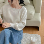 Pullover-kampsun kevad- ja s&uuml;gisene kootud kandilise kaelusega kampsun Pehme p&auml;rlmutter &otilde;rn Korea 2023. aasta disain Sense naissoost pullover One Size roheline