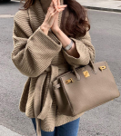 Naine s&uuml;gis- ja talvine kampsun mantel Lahtine mood pendeldamine pikk V-kaelusega kootud kardigan paks pikkade varrukatega mantel one size khaki