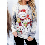 Naiste s&uuml;gistopsid Lahtine kass, armas lumememm, mustriga Kausaalne pikkade varrukatega T-s&auml;rk top pluus XS sinine