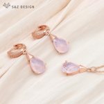 Mood veetilga kuupmeetrist tsirkooniumoksiidist rippuvad k&otilde;rvar&otilde;ngad, ehtekomplektid naistele roosa kullav&auml;rvi pulmaripatsiga kaelakee