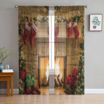 J&otilde;ulud lumememm l&auml;bipaistvad kardinad elutuppa Voile kardin Magamistoa t&uuml;llkardinad aknakatted 135W x 114H(cm)