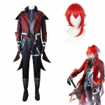 Uus M&auml;ng  Diluc Uus Kost&uuml;&uuml;m T&auml;iskomplekt Punane Mantel P&uuml;ksid Unisex T&auml;iskasvanu M&auml;ngu Cosplay Kost&uuml;&uuml;m Halloweeni Peo Vormiriietus Parukas XXXL-(Costume+Wig)