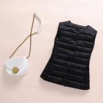 S&uuml;gis- ja talvine sulevest naiste kerge ja &otilde;huke l&uuml;hike kraeta vest Moodne jakk Slim Fit L must