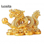 2024. aasta Hiina sodiaagidraakoni kuju mudel, draakoni kujuke aasta, vaigust meisterdatud ornament, rikkust ja &otilde;nne, kuldne/pronksdraakon L kuldne