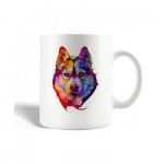 Mug en C&eacute;ramique T&ecirc;te De Loup Abstraite Portrait Loup Sourire Loup Furieux De Peintures