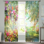 V&auml;rviliste lillede maalimine L&auml;bipaistvad kardinad Magamistuba Voile kardin Elutoa aken L&auml;bipaistvad kardinad K&ouml;&ouml;k t&uuml;llkardinad 135W x 114H(cm)