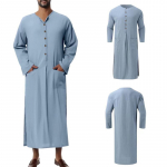 Meeste islami Ramadan Jubba Kaftan Dishdash Araabia Robe Thobe T-s&auml;rk kleit tuunika 5XL helesinine v&auml;rv