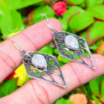 Natural Rainbow Moonstone Gemstone 925 Sterling Silver Earring 2.32 y7i71