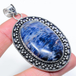 Natural Sodalite Gemstone Handmade 925 Sterling Silver Pendant 2.88 u2j54